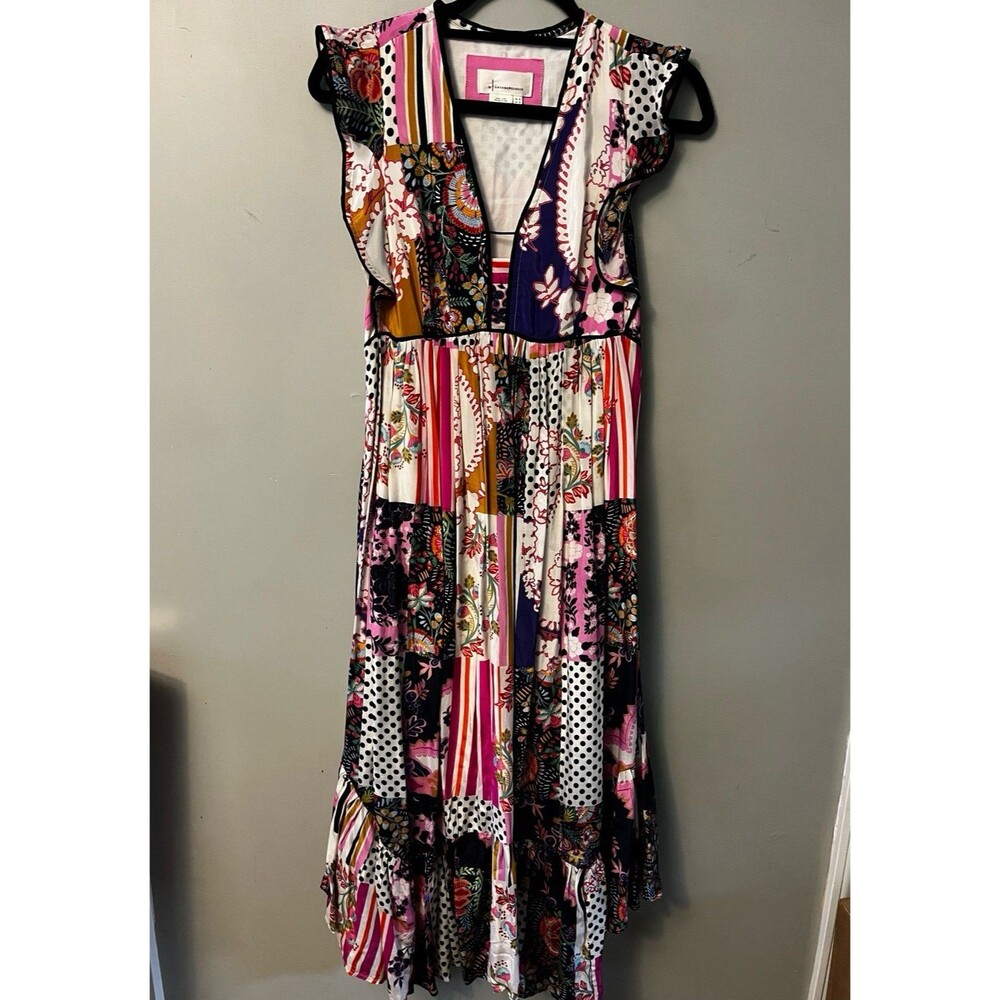 Anthropologie Boho Patchwork Midi Dress Festival Sz 2 Cottage Core Hippie
